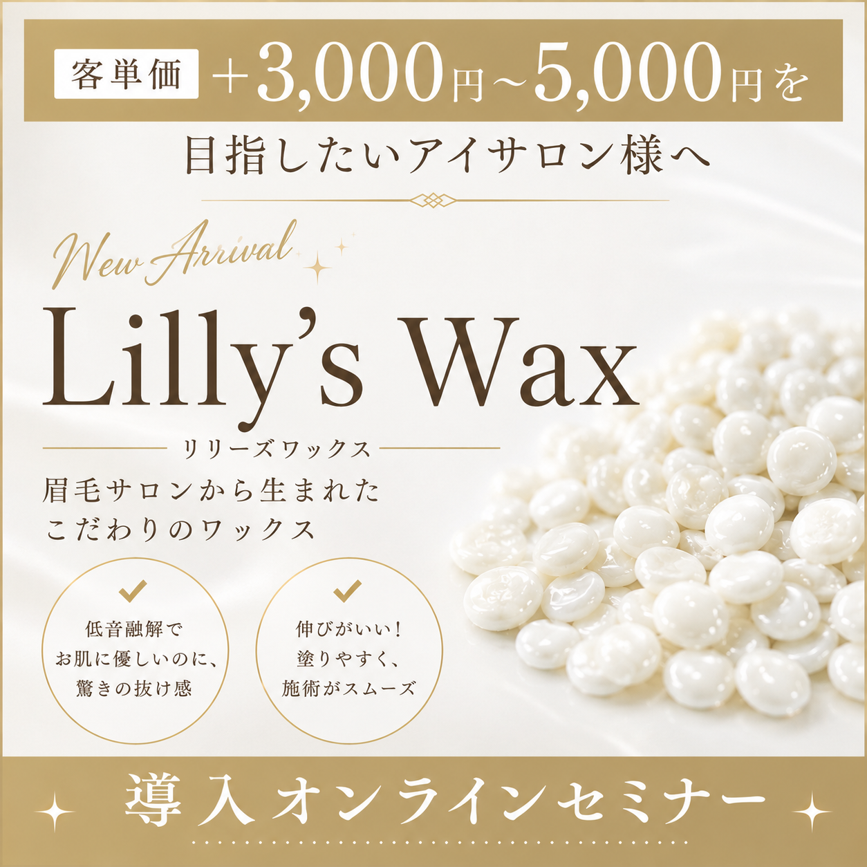 【Lilly's waxご購入者様限定セミナー】客単価＋3,000〜5,000円を目指したいアイサロン様へLilly's wax導入オンラインセミナー